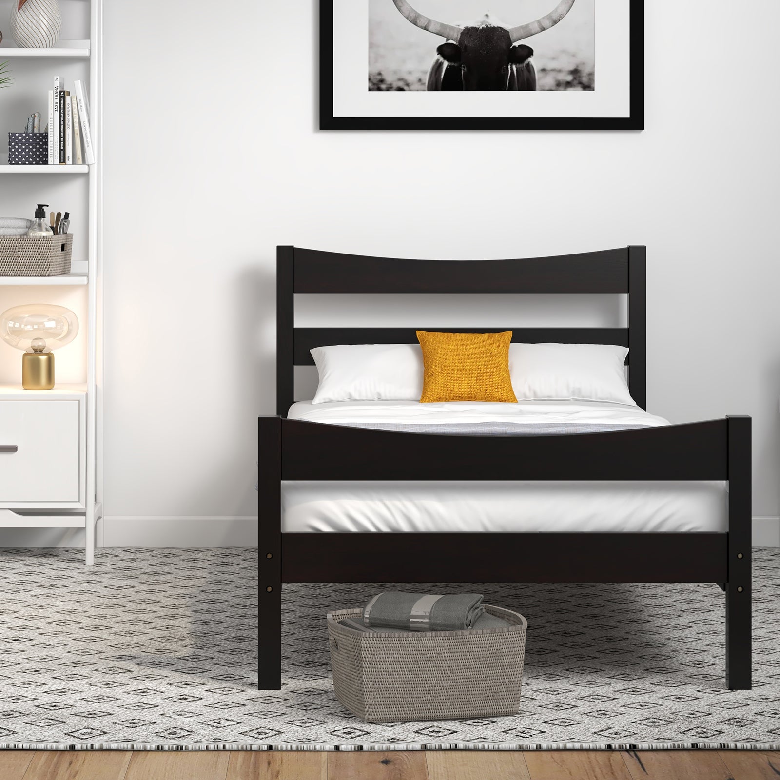 Twin Size Platform Bed Frame Foundation Slat Support , Dark Brown Simple Bed Frame at Gallery Canada