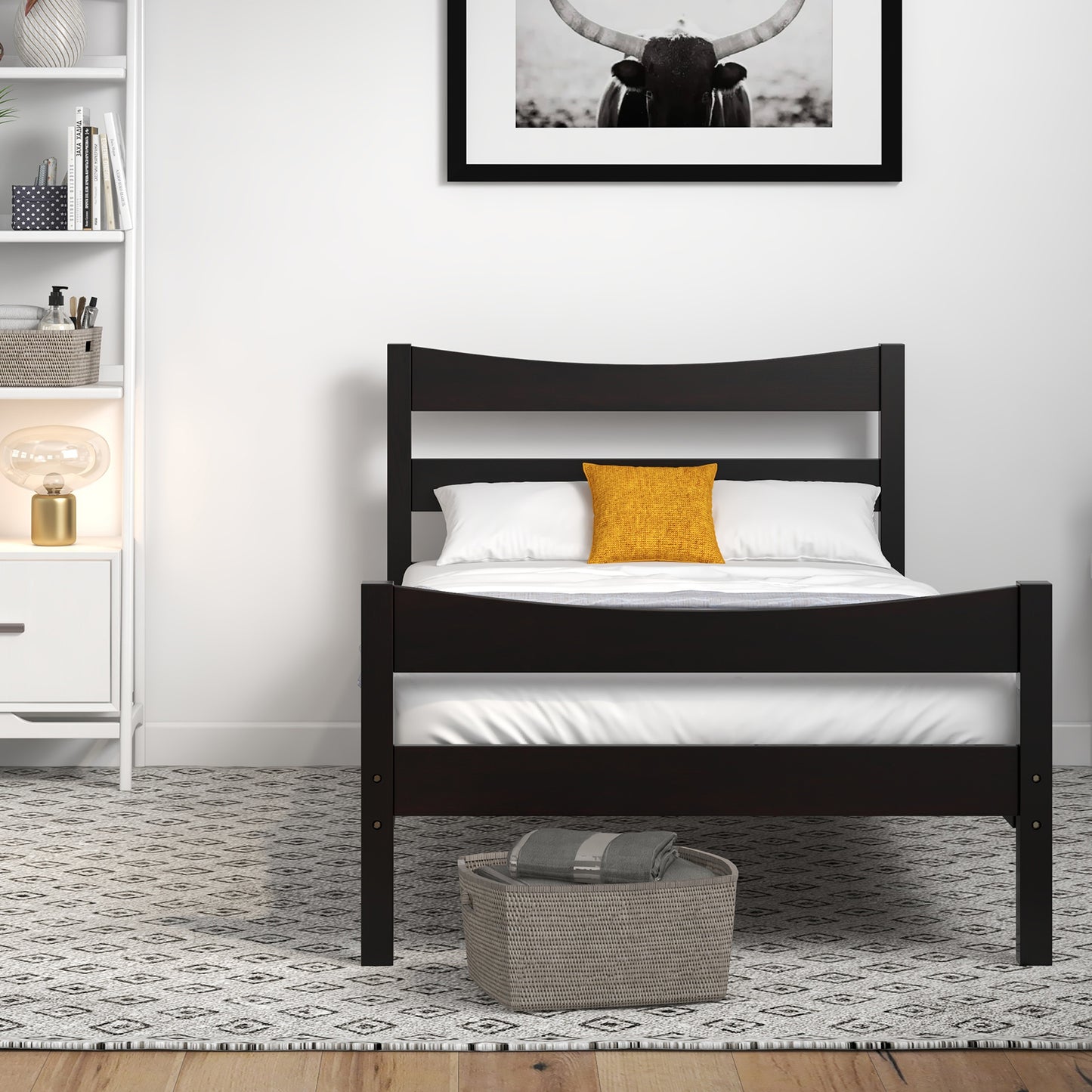 Twin Size Platform Bed Frame Foundation Slat Support , Dark Brown Simple Bed Frame at Gallery Canada