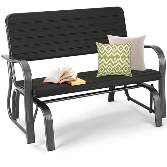 2-Seat Porch Glider with HDPE Back Seat and Steel Frame, Black