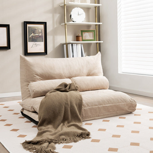 Adjustable Floor Sofa Bed with 2 Lumbar Pillows, Beige - Gallery Canada