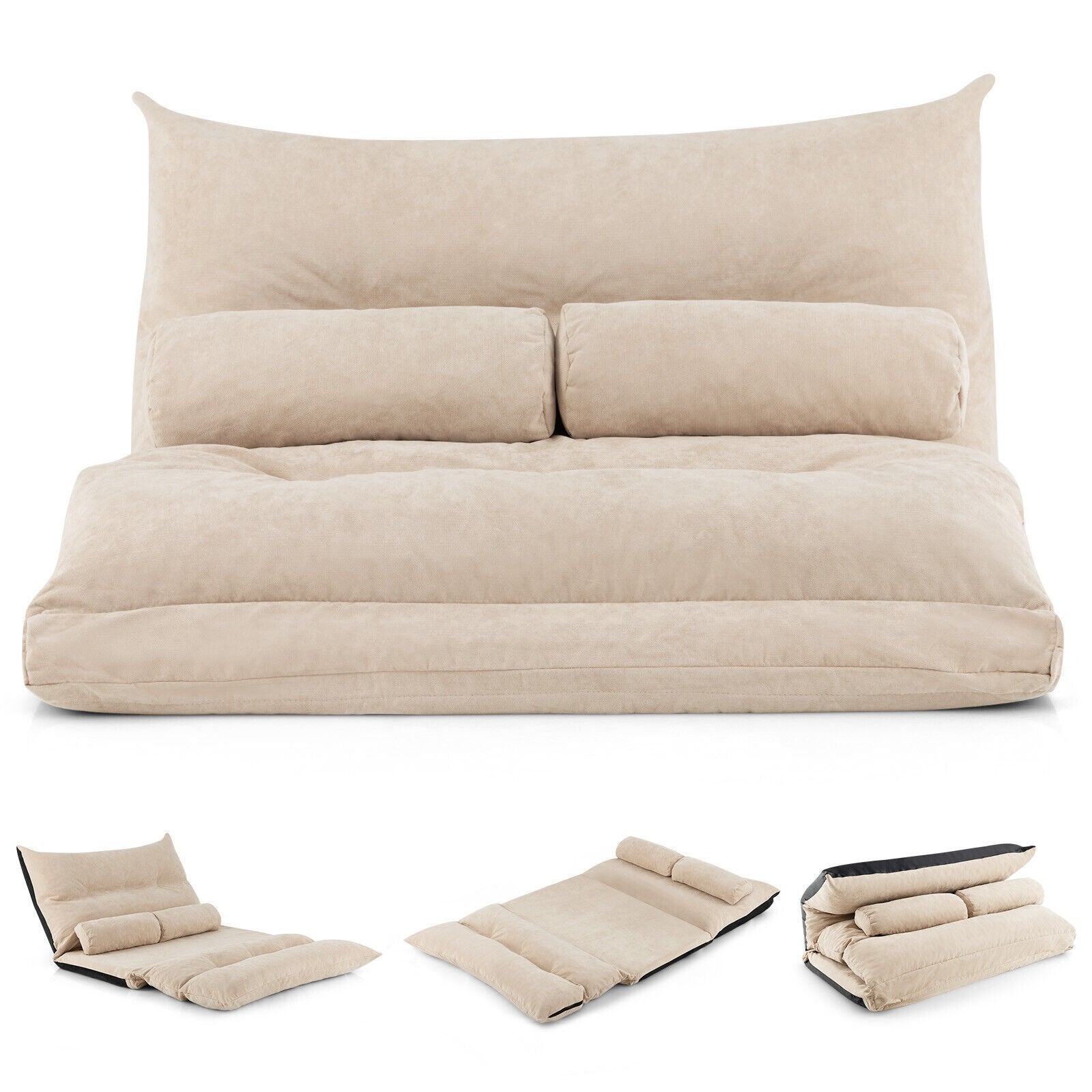 Adjustable Floor Sofa Bed with 2 Lumbar Pillows, Beige - Gallery Canada
