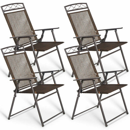 Set Of 4 Patio Folding Sling Chairs, Brown
