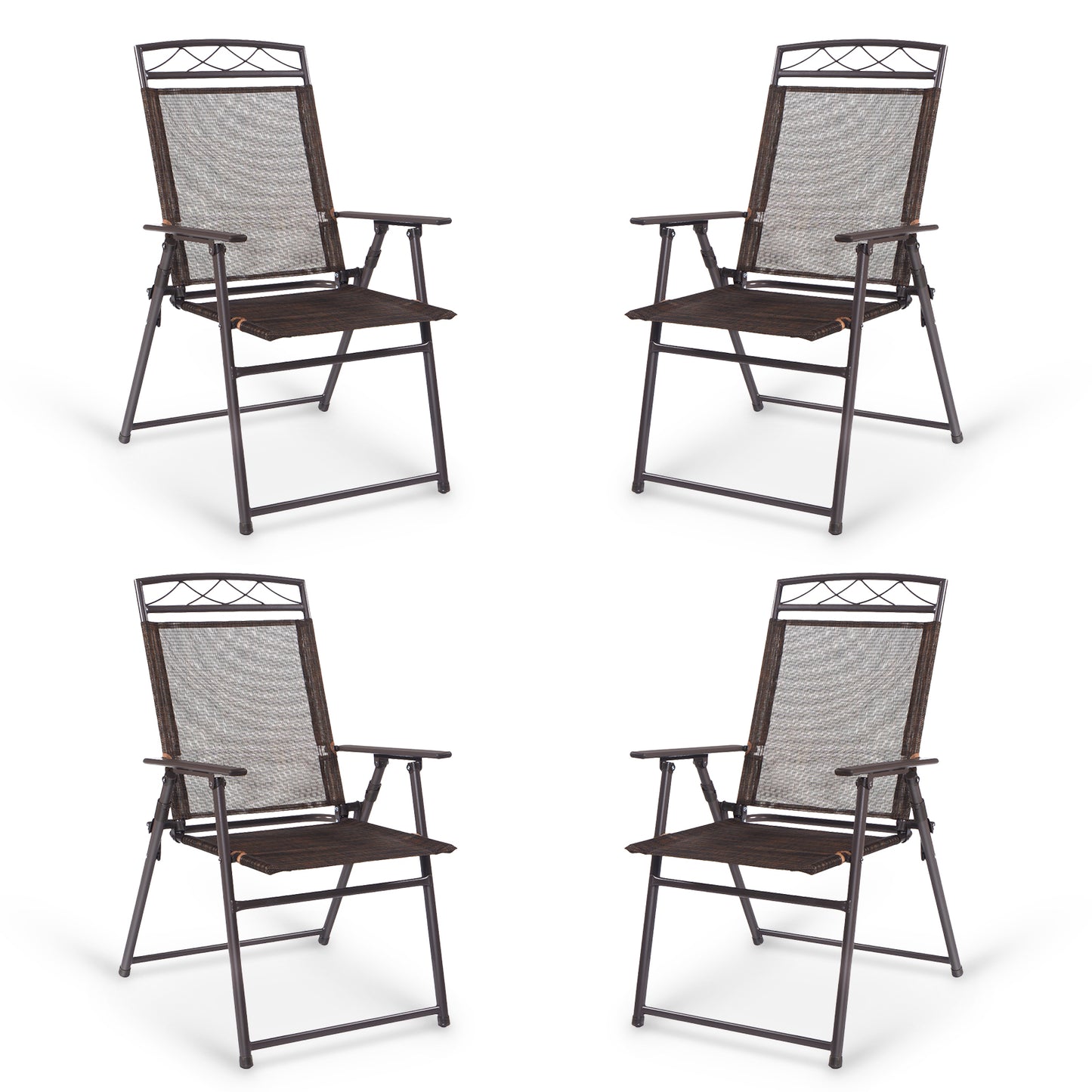 Set Of 4 Patio Folding Sling Chairs, Brown
