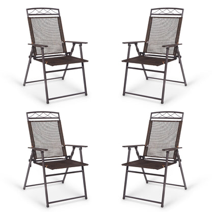 Set Of 4 Patio Folding Sling Chairs, Brown