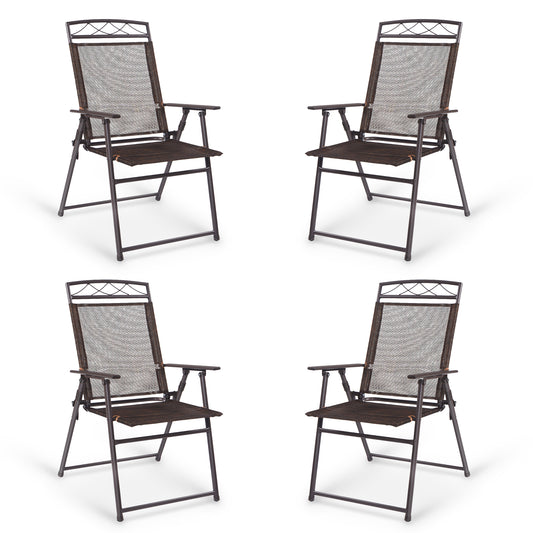 Set Of 4 Patio Folding Sling Chairs, Brown Beach & Lawn Chairs Brown at Gallery Canada