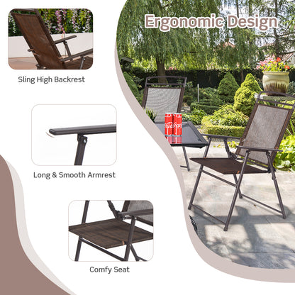 Set Of 4 Patio Folding Sling Chairs, Brown