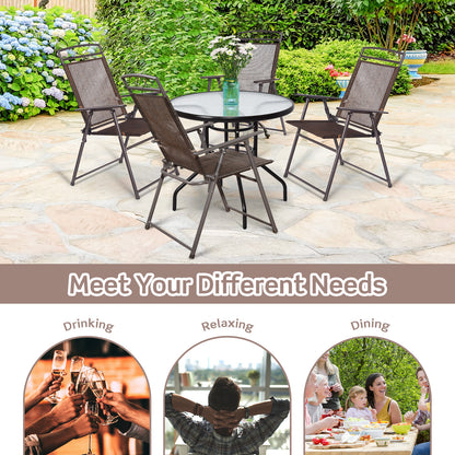 Set Of 4 Patio Folding Sling Chairs, Brown