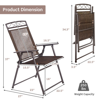 Set Of 4 Patio Folding Sling Chairs, Brown