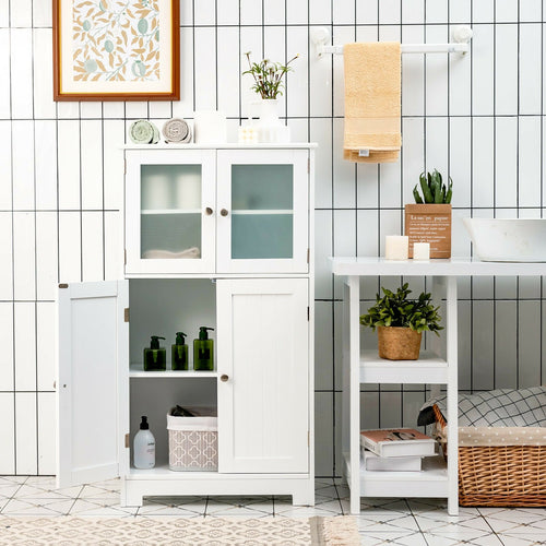 Bathroom Floor Storage Locker Kitchen Cabinet with Doors and Adjustable Shelf, White