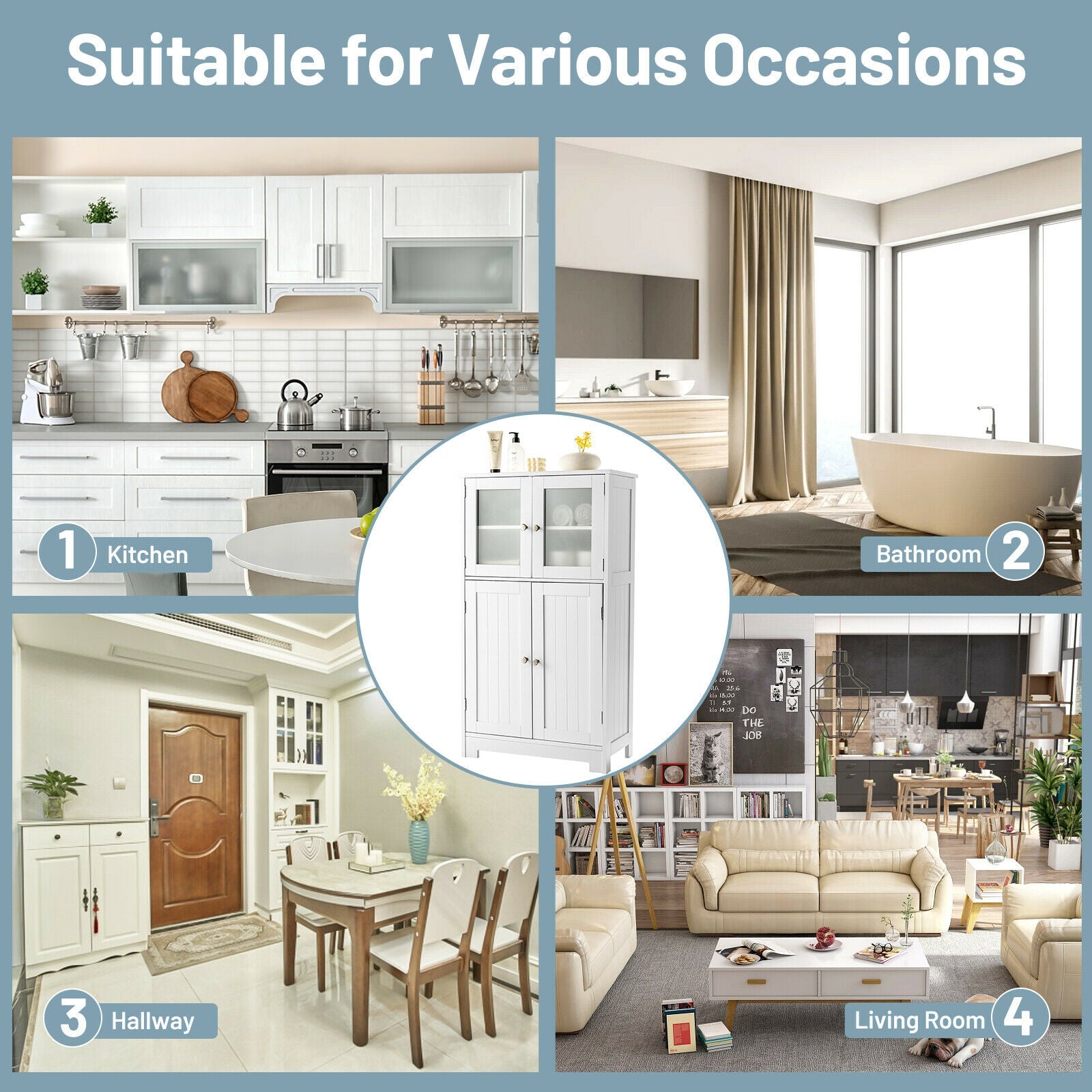 Bathroom Floor Storage Cabinet With Doors, Adjustable Shelf, White Floor Cabinets at Gallery Canada