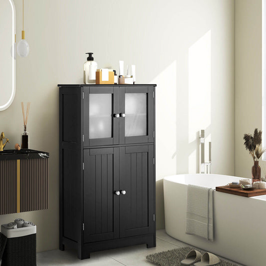 Bathroom Floor Storage Locker Kitchen Cabinet with Doors and Adjustable Shelf, Black Floor Cabinets Black at Gallery Canada