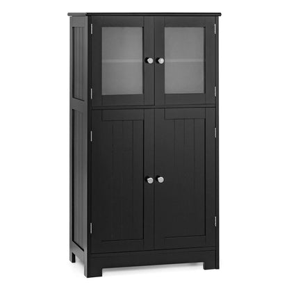 Bathroom Floor Storage Cabinet With Doors, Adjustable Shelf, Black