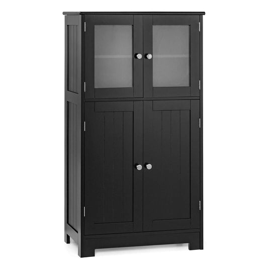 Bathroom Floor Storage Locker Kitchen Cabinet with Doors and Adjustable Shelf, Black