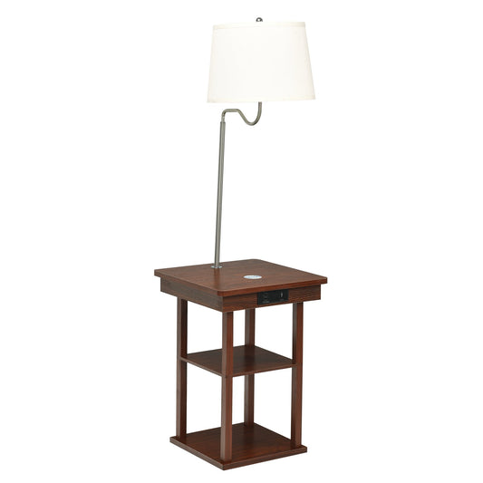 Floor Lamp Bedside Desk with USB Charging Ports Shelves, Brown at Gallery Canada