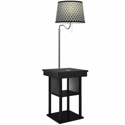 Floor Lamp Bedside Desk with USB Charging Ports Shelves, Black at Gallery Canada
