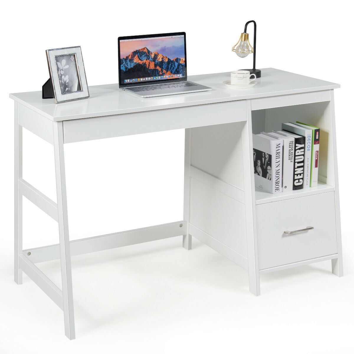 47.5 Inch Modern Computer Desk, 2 Storage Drawers, White Writing Desks at Gallery Canada