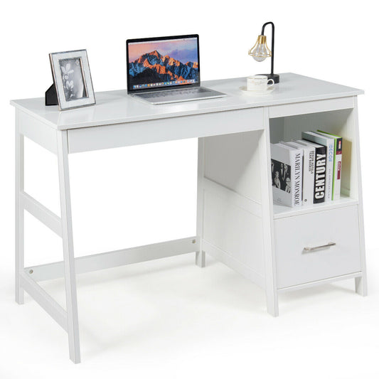 47.5 Inch Modern Computer Desk, 2 Storage Drawers, White Writing Desks White at Gallery Canada