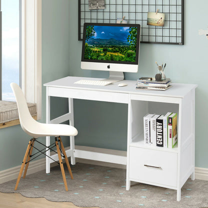 47.5 Inch Modern Computer Desk, 2 Storage Drawers, White Writing Desks at Gallery Canada