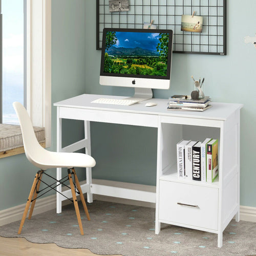 47.5 Inch Modern Home Computer Desk with 2 Storage Drawers, White
