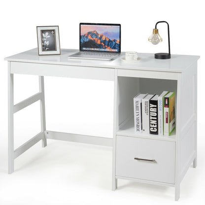 47.5 Inch Modern Computer Desk, 2 Storage Drawers, White Writing Desks at Gallery Canada
