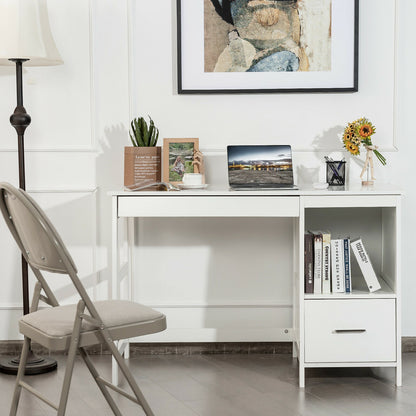 47.5 Inch Modern Computer Desk, 2 Storage Drawers, White Writing Desks at Gallery Canada