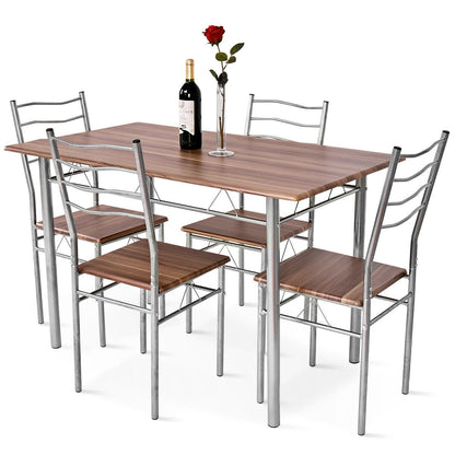 5 Pieces Wood Metal Dining Table Set with 4 Chairs, Walnut - Gallery Canada