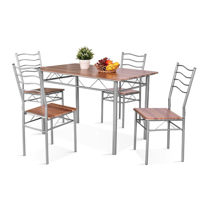 5 Pieces Wood Metal Dining Table Set with 4 Chairs, Walnut - Gallery Canada