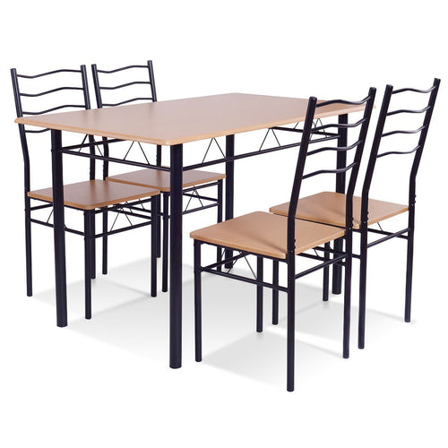 5 Pieces Wood Metal Dining Table Set with 4 Chairs, Natural