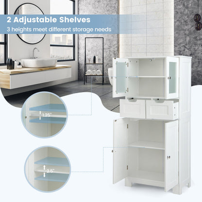 3 Tier Freee-Standing Bathroom Cabinet with 2 Drawers and Glass Doors, White - Gallery Canada
