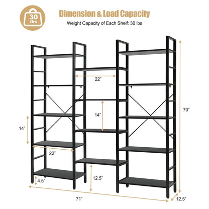 Vintage Industrial Style Triple Wide 5-Tier Bookcase with Metal Frame, Black - Gallery Canada