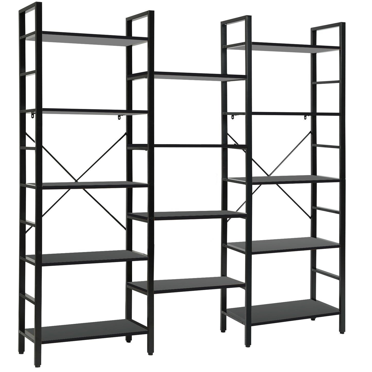 Vintage Industrial Style Triple Wide 5-Tier Bookcase with Metal Frame, Black - Gallery Canada