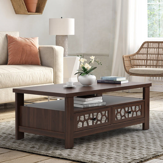 3-tier Coffee Table with 2 Drawers and 5 Support Legs, Brown - Gallery Canada