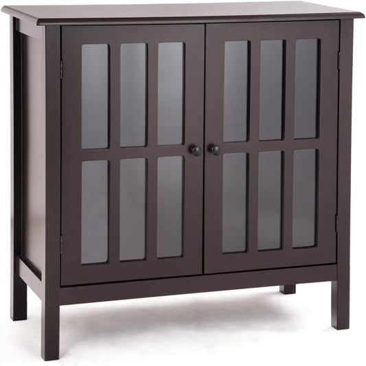Glass Door Sideboard Console Storage Buffet Cabinet, Brown - Gallery Canada
