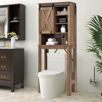Thumbnail for Wooden Bathroom Storage Cabinet with Sliding Barn Door and 3-level Adjustable Shelves - Gallery View 2 of 10