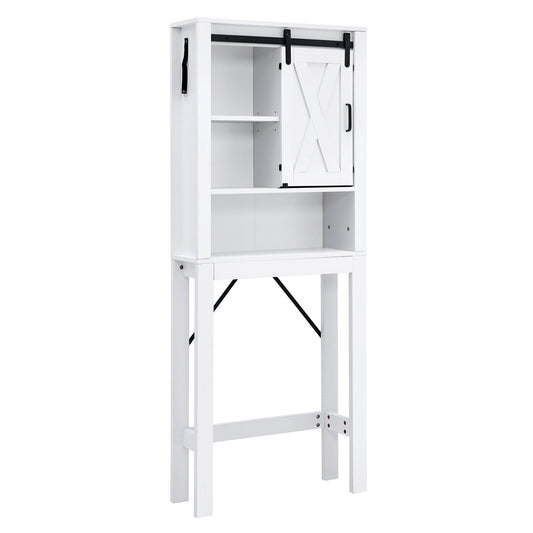 3-Tier Wodden Bathroom Cabinet with Sliding Barn Door and 3-position Adjustable Shelves, White - Gallery Canada