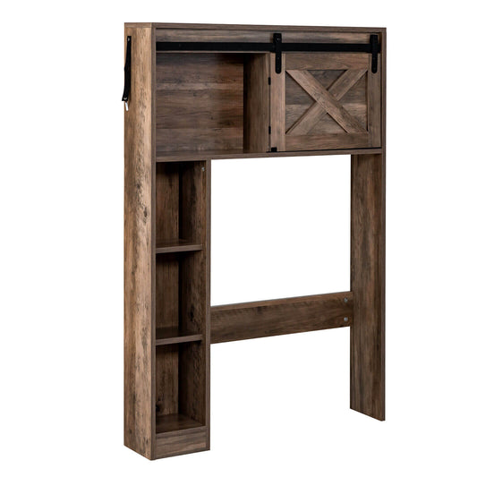 4-Tier Over The Toilet Storage Cabinet with Sliding Barn Door and Storage Shelves, Brown