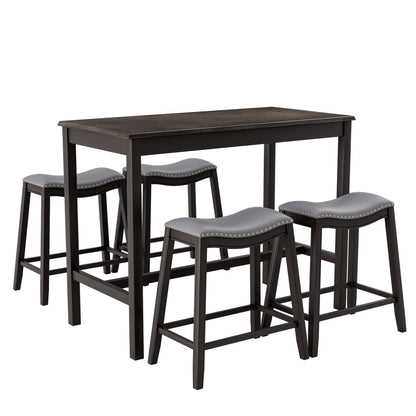 5-Piece Dining Set with 4 Upholstered Stools, Black - Gallery Canada