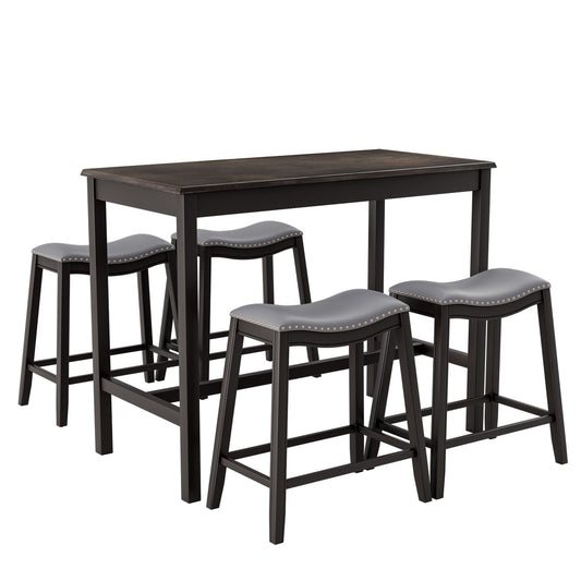 5-Piece Dining Set with 4 Upholstered Stools, Black