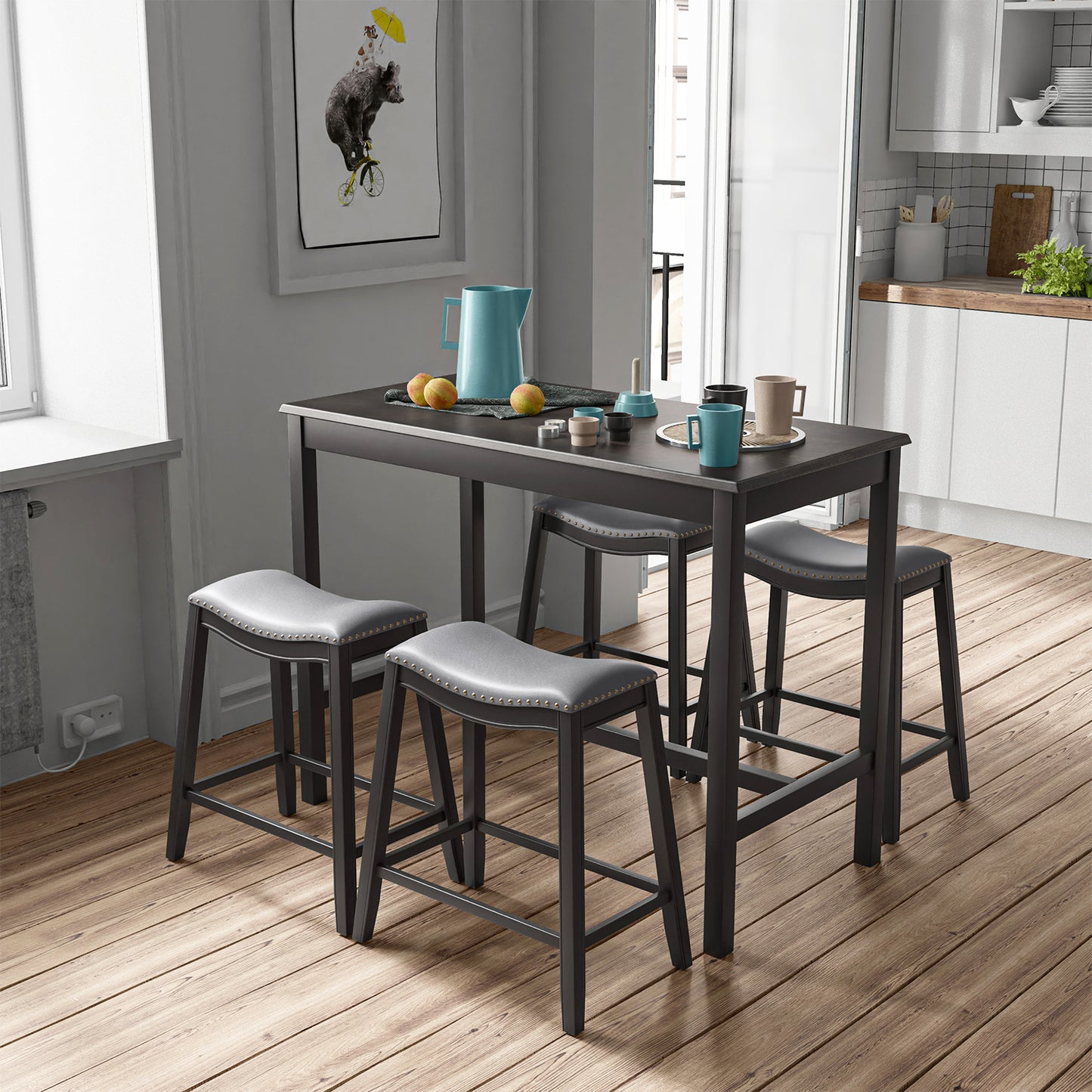 5-Piece Dining Set, 4 Upholstered Stools, Black Dining Room Sets at Gallery Canada