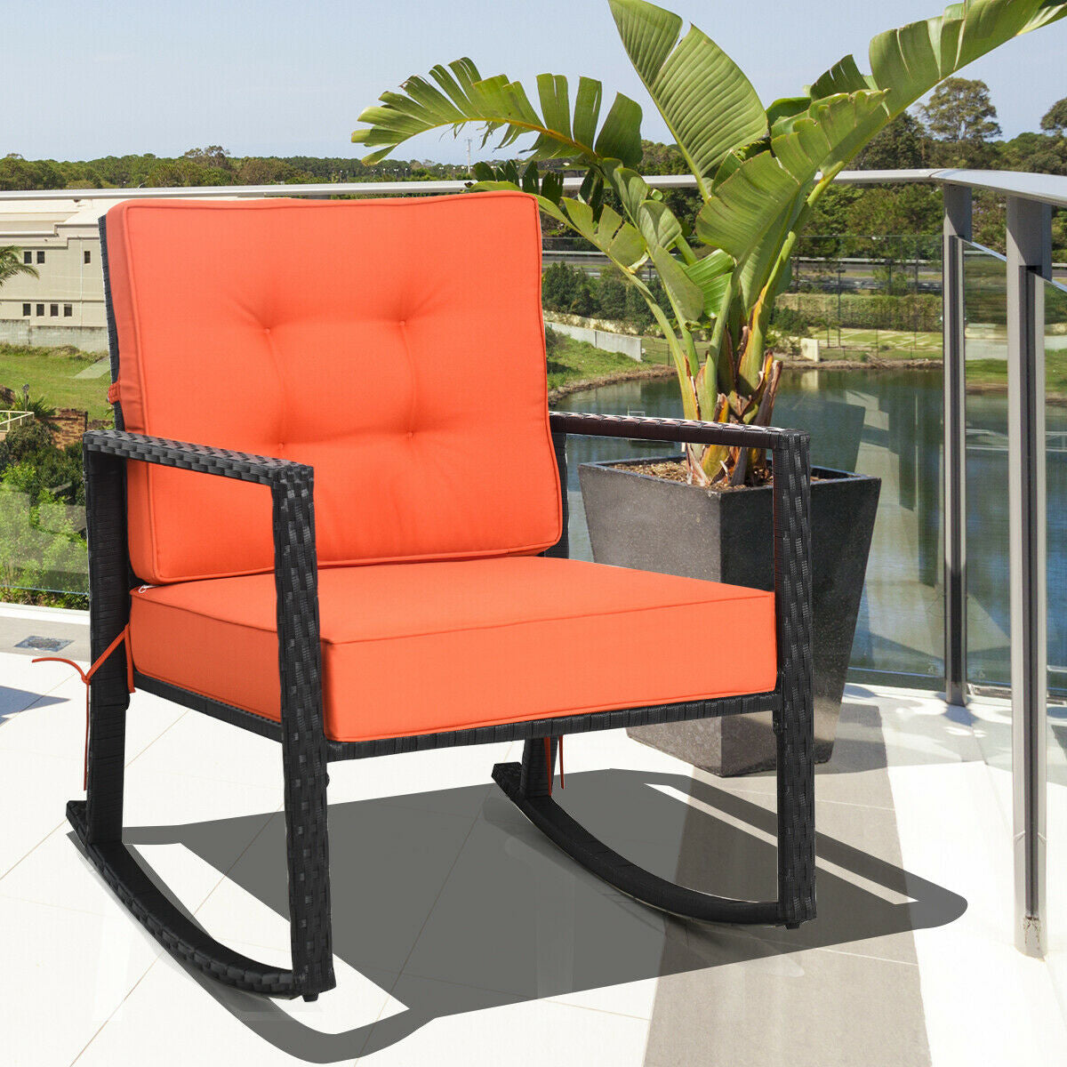 Patio Rattan Rocker Outdoor Glider Rocking Chair Cushion Lawn, Orange Patio Rocking Chairs & Gliders at Gallery Canada
