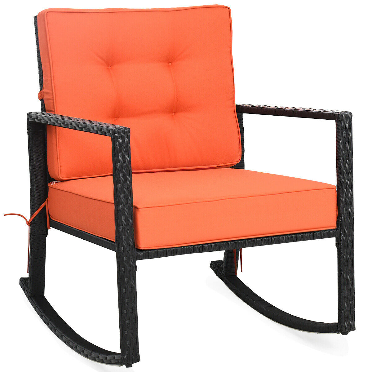 Patio Rattan Rocking Chair, With Cushion, Orange