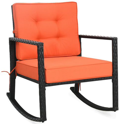 Patio Rattan Rocking Chair, With Cushion, Orange