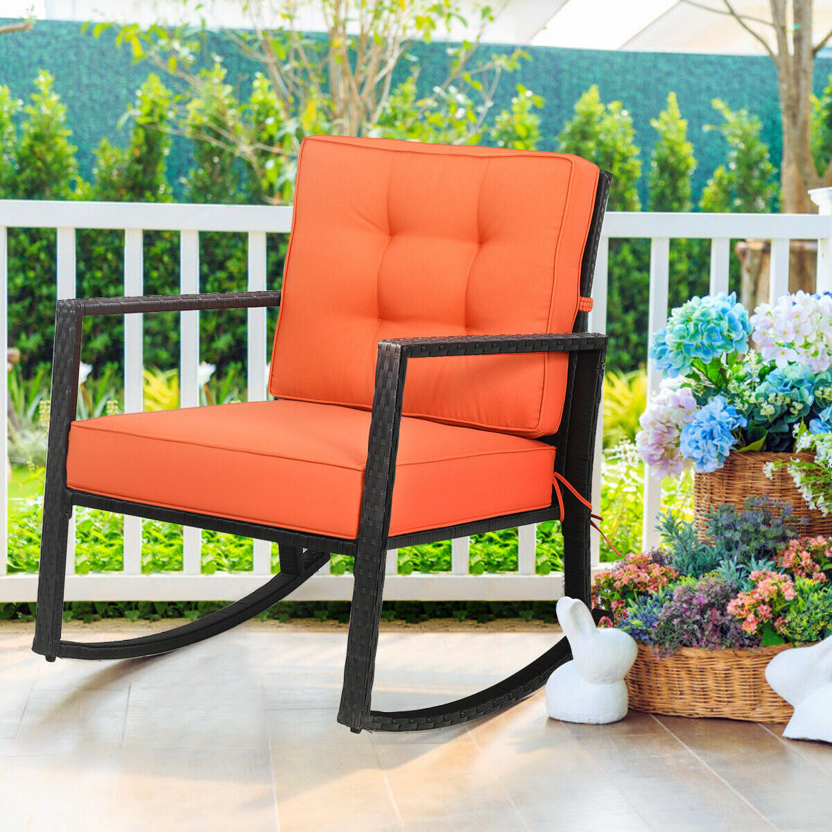 Patio Rattan Rocker Outdoor Glider Rocking Chair Cushion Lawn, Orange Patio Rocking Chairs & Gliders at Gallery Canada