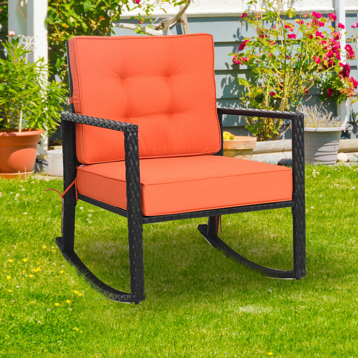 Patio Rattan Rocker Outdoor Glider Rocking Chair Cushion Lawn, Orange Patio Rocking Chairs & Gliders at Gallery Canada