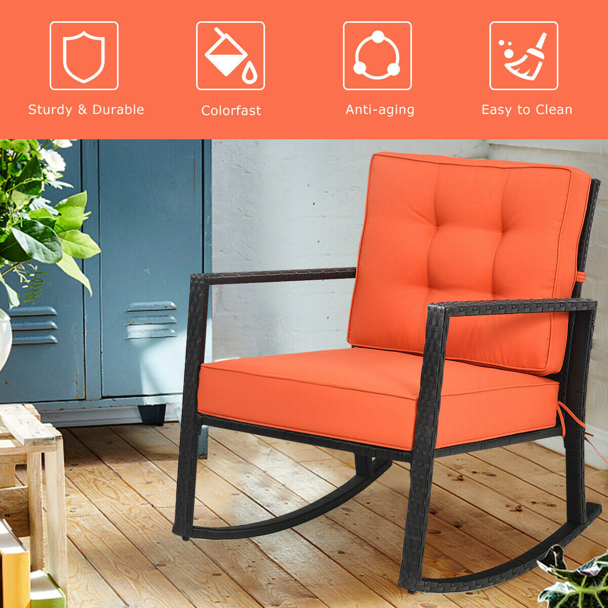 Patio Rattan Rocker Outdoor Glider Rocking Chair Cushion Lawn, Orange Patio Rocking Chairs & Gliders at Gallery Canada