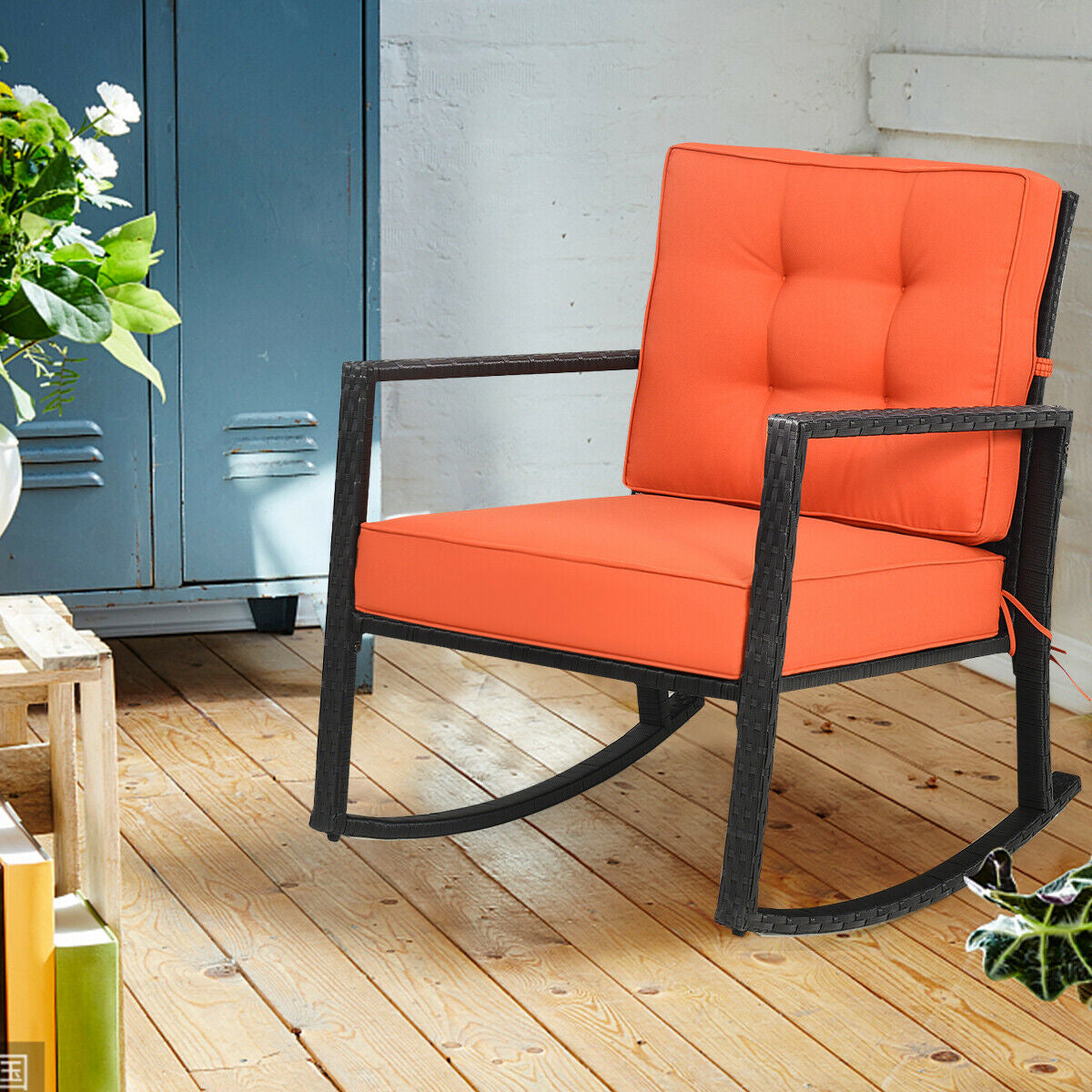 Patio Rattan Rocker Outdoor Glider Rocking Chair Cushion Lawn, Orange Patio Rocking Chairs & Gliders at Gallery Canada