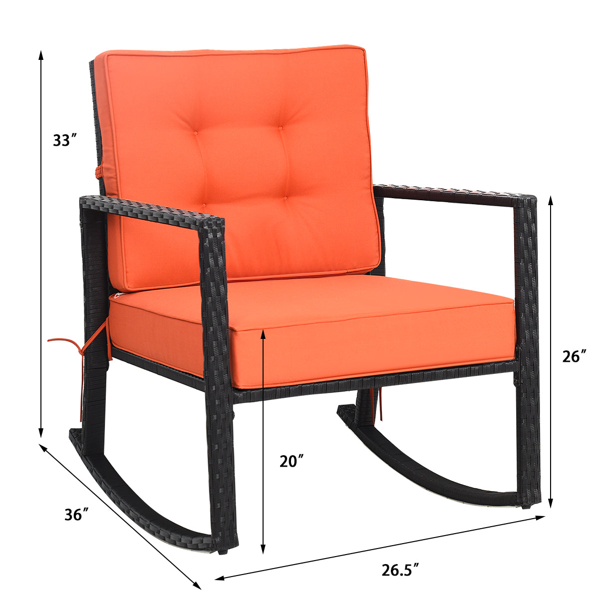 Patio Rattan Rocker Outdoor Glider Rocking Chair Cushion Lawn, Orange Patio Rocking Chairs & Gliders at Gallery Canada