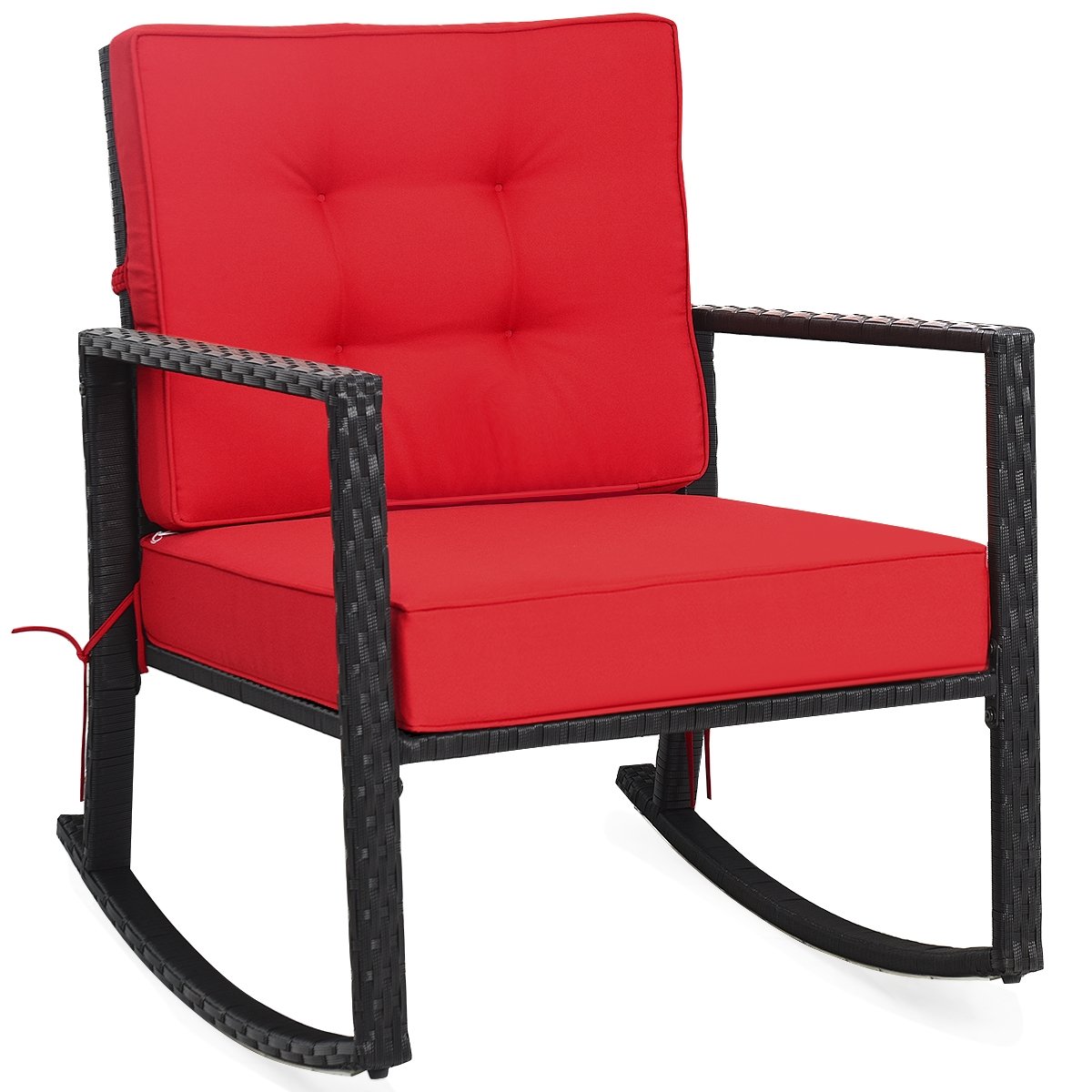 Patio Rattan Rocker Outdoor Glider Rocking Chair Cushion Lawn, Red - Gallery Canada