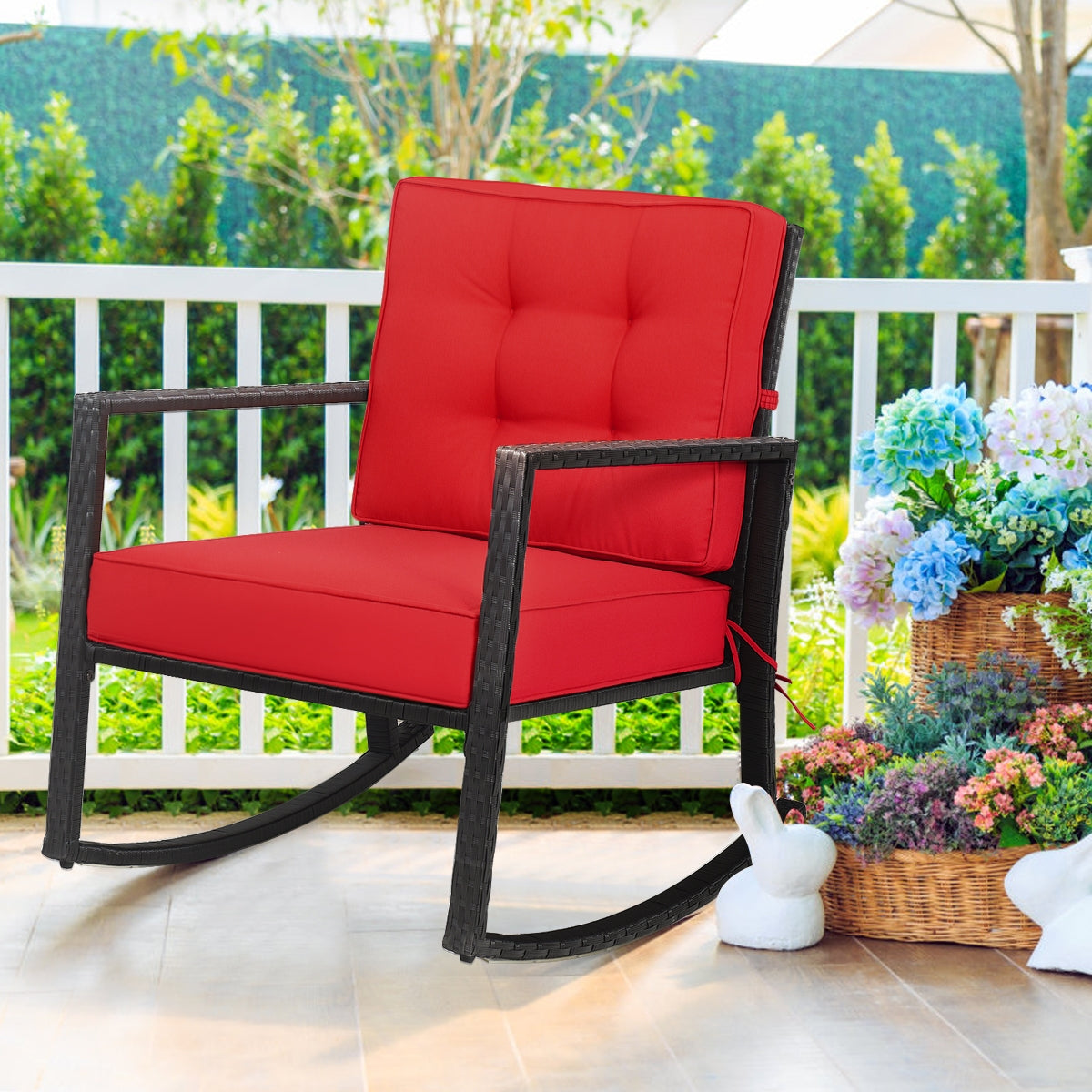 Patio Rattan Rocker Outdoor Glider Rocking Chair Cushion Lawn, Red Patio Rocking Chairs & Gliders at Gallery Canada