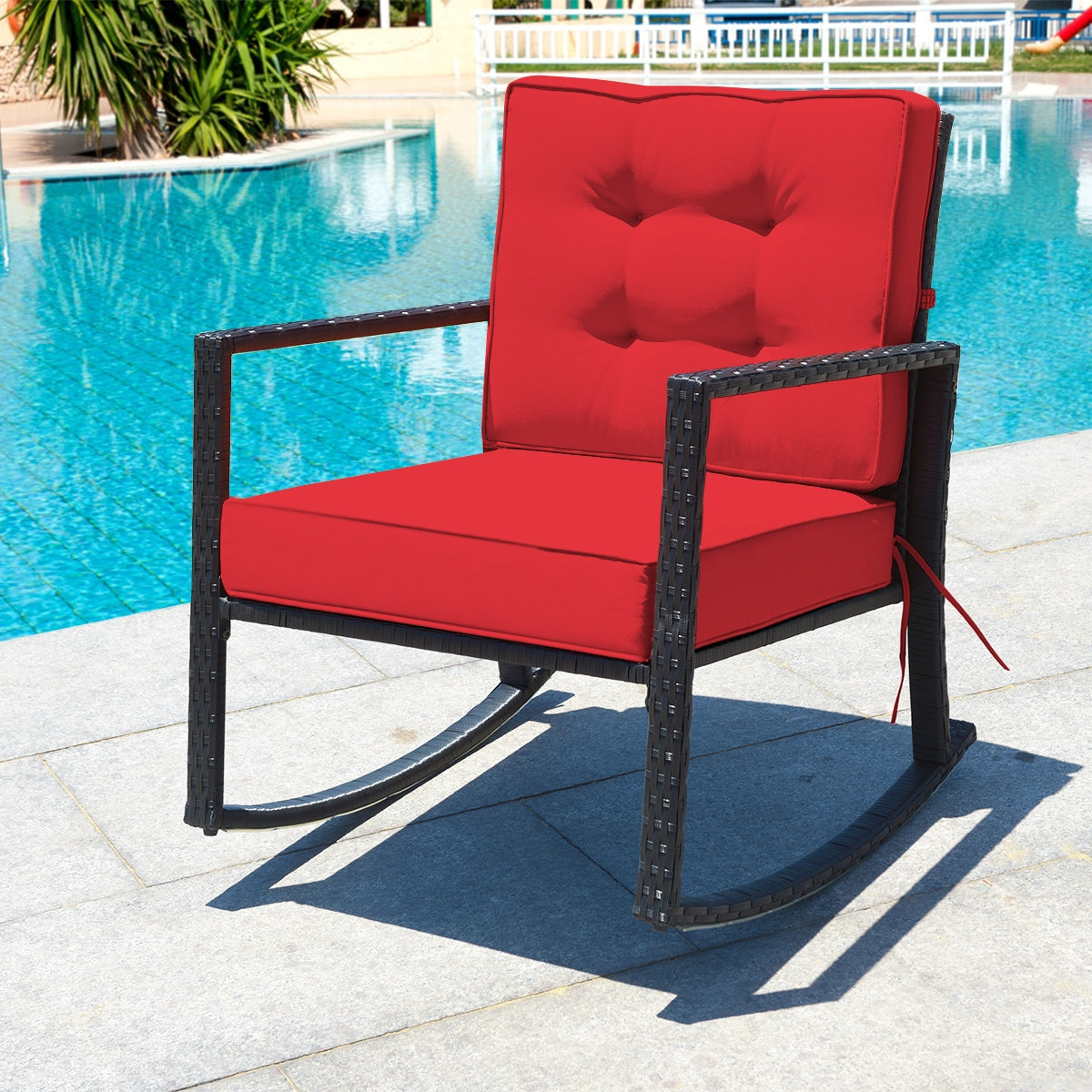Patio Rattan Rocker Outdoor Glider Rocking Chair Cushion Lawn, Red Patio Rocking Chairs & Gliders at Gallery Canada